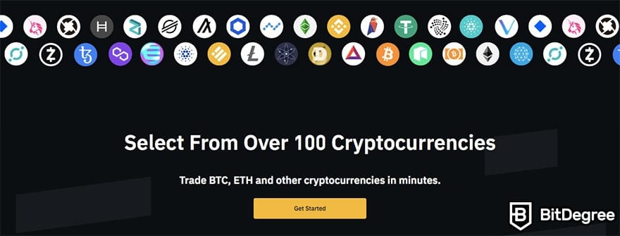 Reseña de Binance US: más de 100 activos disponibles.