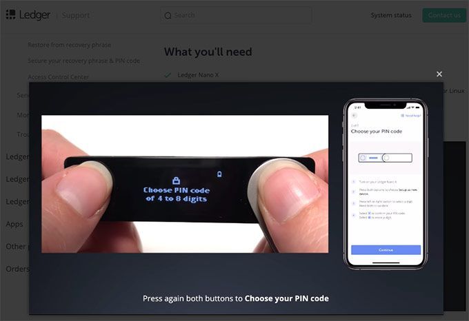 Avis ledger nano x: code pin.