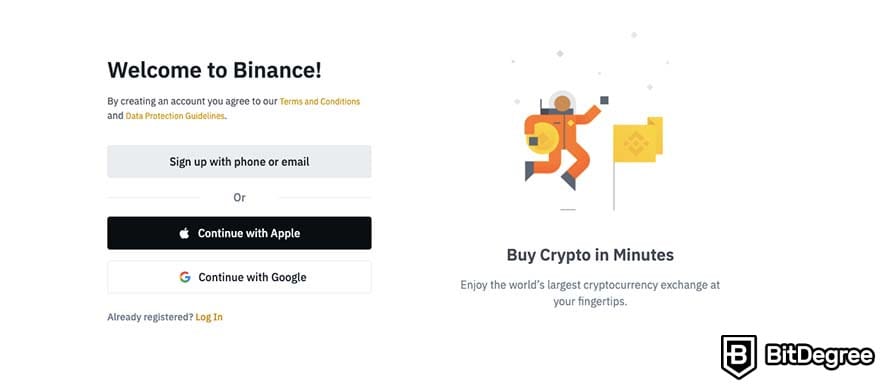 Ücretsiz Kripto Para Kazanma: Binance kayıt sayfası.