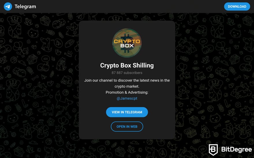 おすすめ仮想通貨Telegramグループ: Crypto Box Shilling Telegramグループの招待ページのプレビュー