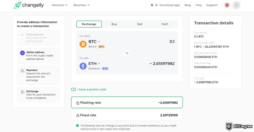 Bursa Kripto Terbaik Bebas KYC: Changelly.