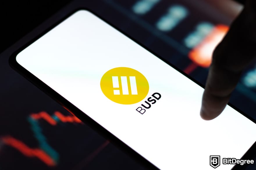 En iyi stablecoin: BUSD logosunu gösteren bir telefon ekranı.