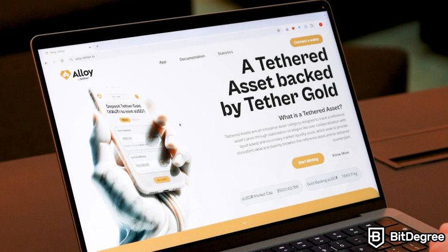 En iyi stablecoin: Tether altın web sitesi dizüstü bilgisayar ekranında.