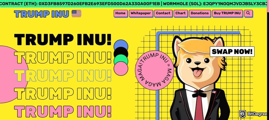 En iyi Trump meme coinler: Trump Inu ana sayfası.