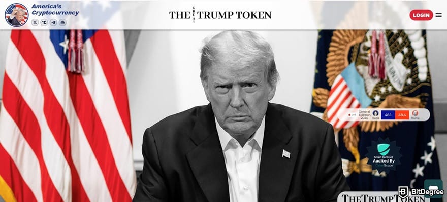 En iyi Trump meme coinler: Trump Token ana sayfası.