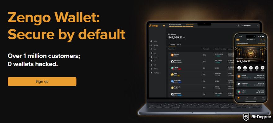 Best USDC wallets: Zengo Wallet homepage.
