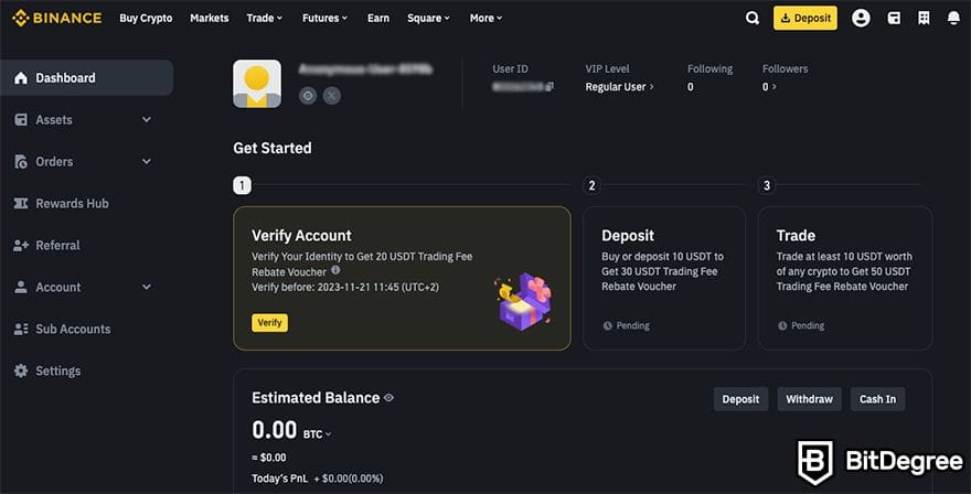 Promo Binance Cyber Monday: dasbor pengguna.