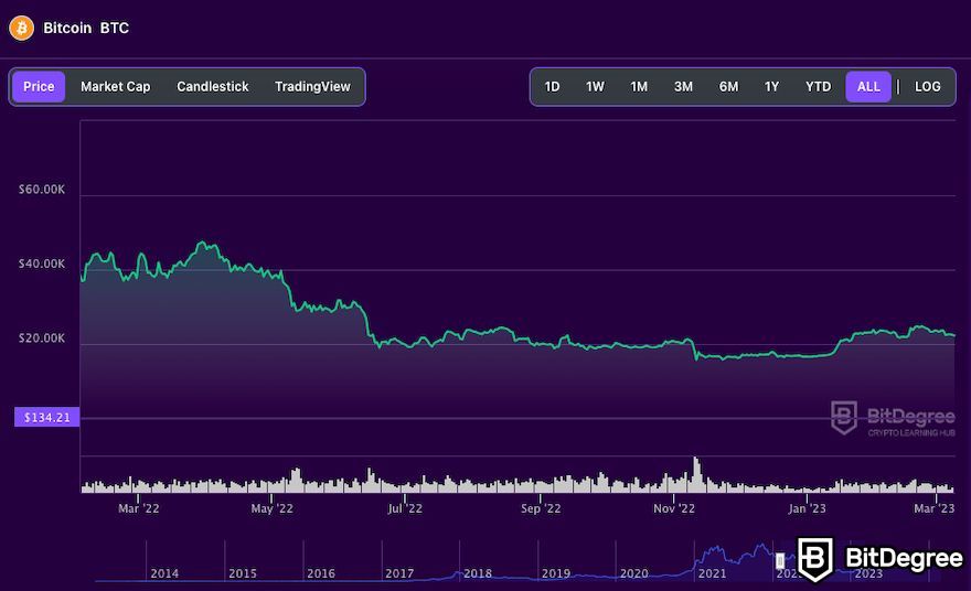Bitcoin Stok Akış Modeli: BitDegree'nin Bitcoin fiyat grafik tablosu.