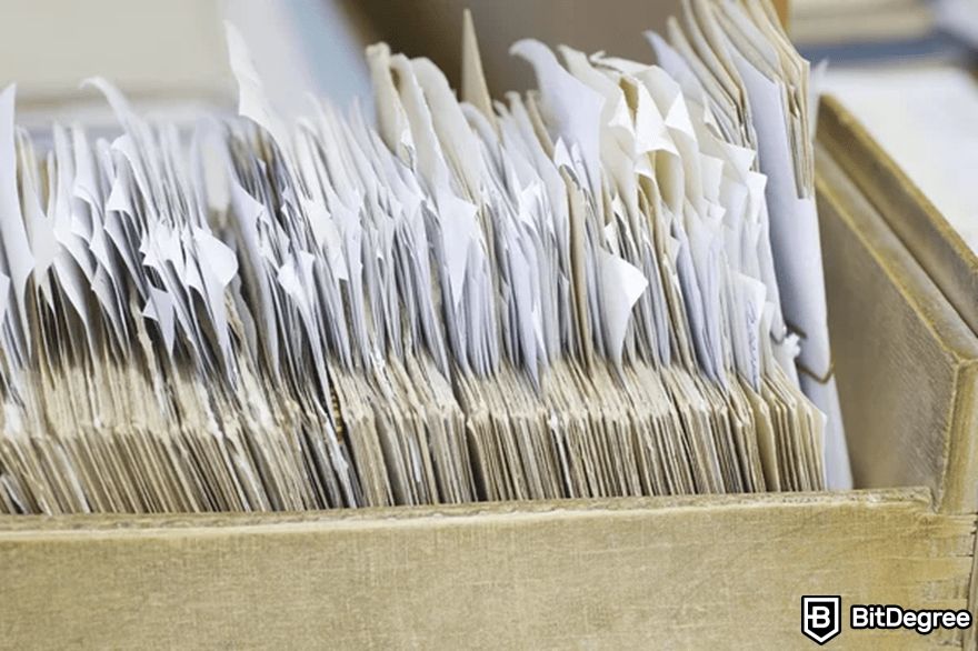 Blockchain education: File folders in a file cabinet.