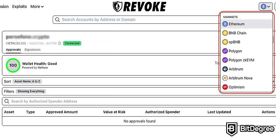 BSC Akıllı Sözleşme İptal Etme: Revoke.cash ağ değişimi.