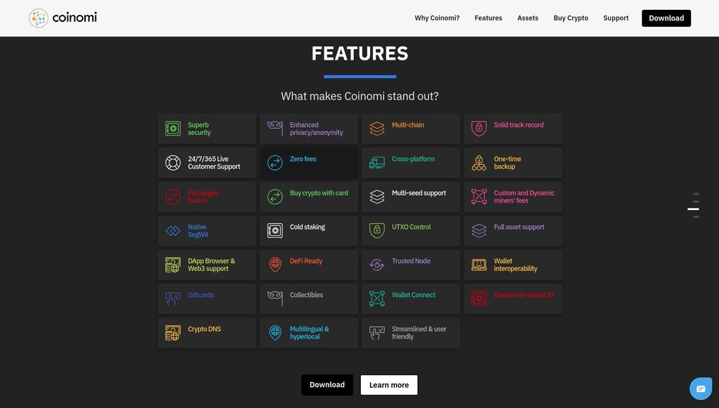 Ulasan dompet Coinomi: daftar fitur Coinomi.