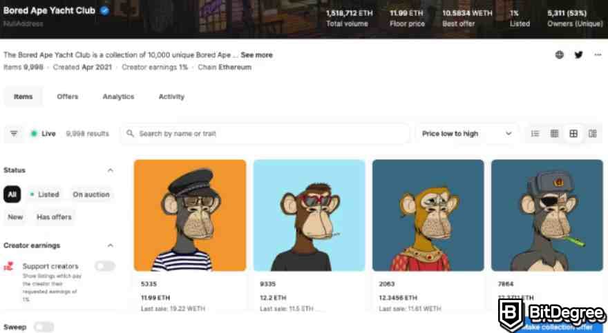 Como acuñar NFT gratis: Bored Ape Yacht Club.