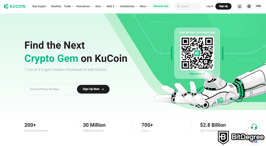 Pola grafik crypto: laman utama KuCoin.