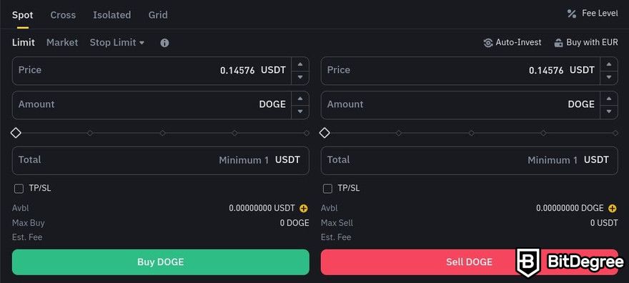 Cách mua meme coin: bản xem trước của tùy chọn Lệnh giới hạn trên giao dịch giao ngay Binance.