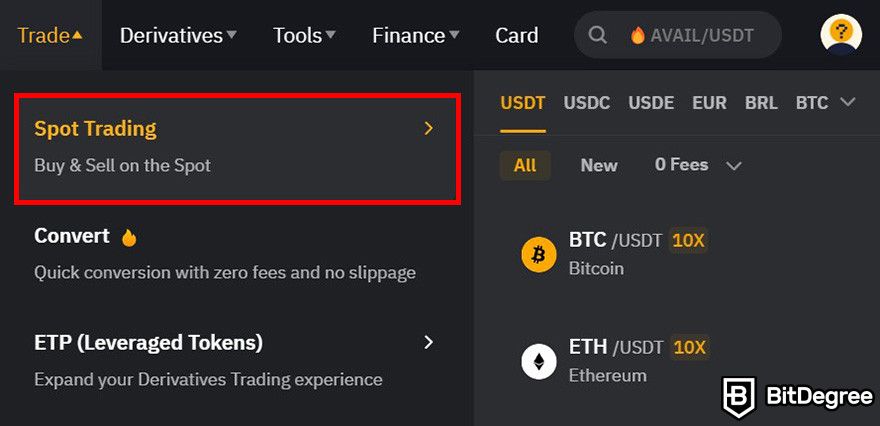 WIF Nasıl Alınır: Bybit web sayfasında spot işlem menüsü.