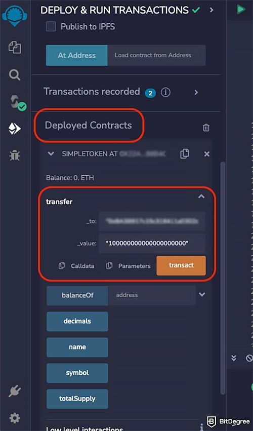 Cara Membuat Token di BSC: Deployed contracts untuk mentransfer token.