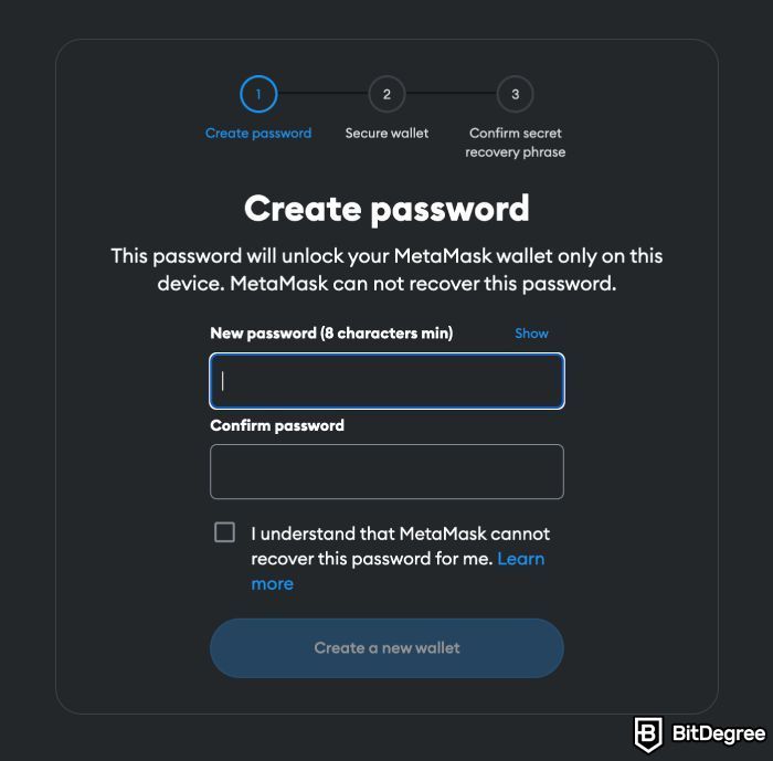 BNB Testnet Faucet: Buat kata sandi.