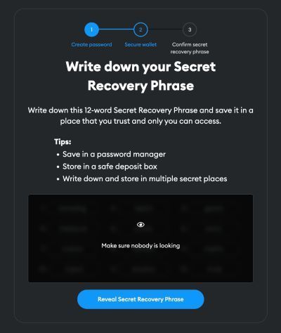 BNB Testnet Faucet: Wajib tulis recovery phrase kamu dan simpan.