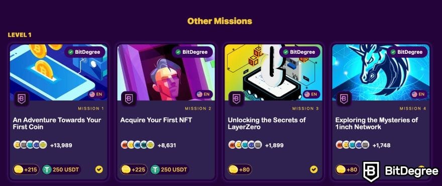 Как пройти Web3 экзамен BitDegree: Миссии BitDegree.