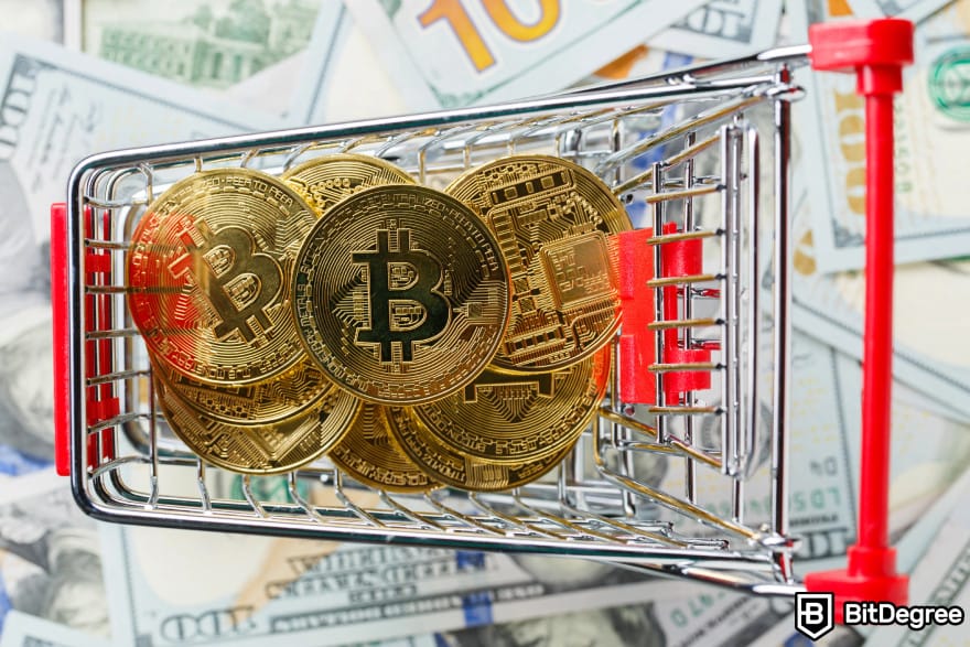 How to withdraw money from Trust Wallet: several Bitcoins on a trolley.