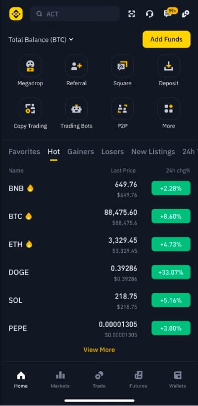Dogecoin iyi bir yatırım mı? Binance mobil uygulamasının ekran görüntüsü.