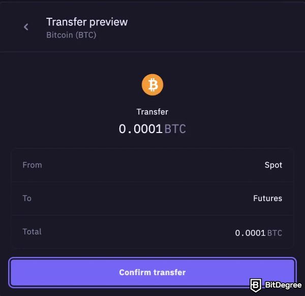Kraken Futures: transfer preview.