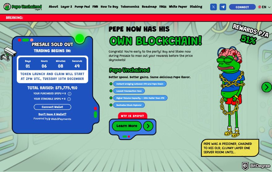 Monedas meme que explotarán: una captura de pantalla de la página de inicio de $PIPU.