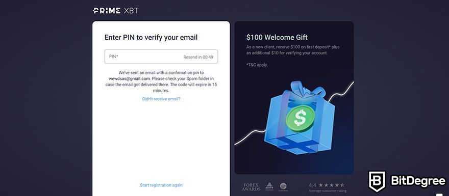 Prime XBT 期货测评：输入密码。