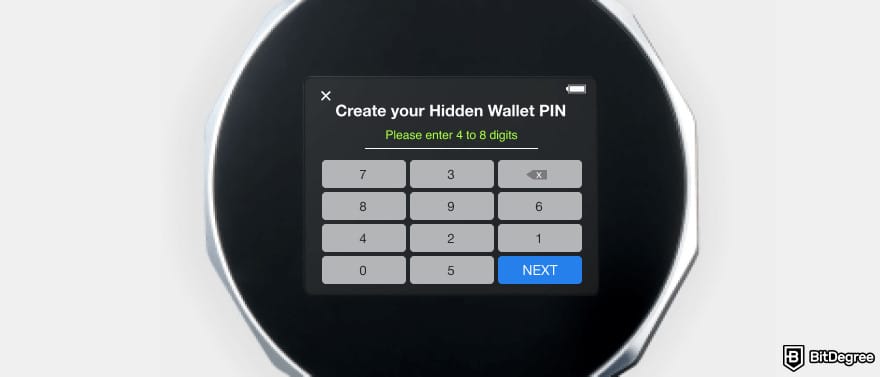 SecuX W20 İncelemesi: PIN oluşturma ekranı.