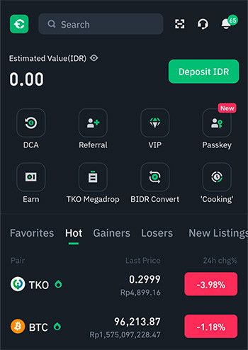 TokoCrypto incelemesi: TokoCrypto mobil uygulama arayüzü.