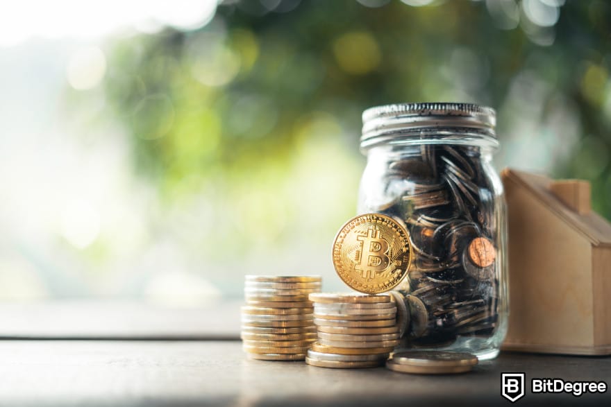W-Coin crypto: coins in a jar.