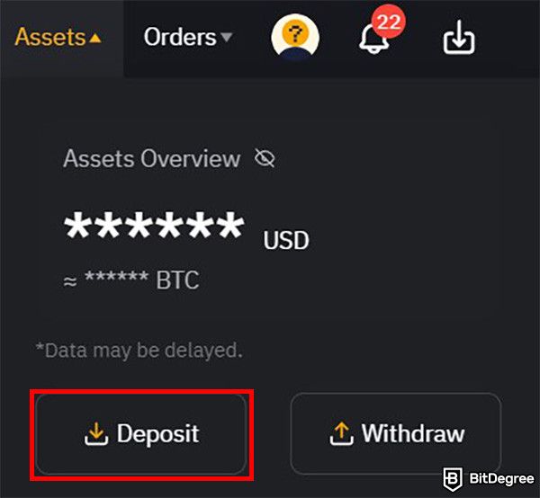 Bybit Nedir: Yatır butonunun vurgulandığı Varlıklar menüsü.