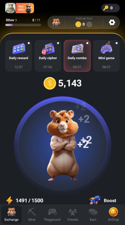 什么是 Hamster Kombat：Hamster Kombat Telegram 应用程序主页的屏幕截图。