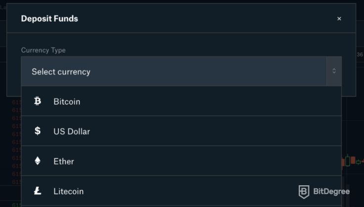 Cara transfer dari Coinbase ke GDAX: Pilih koin.