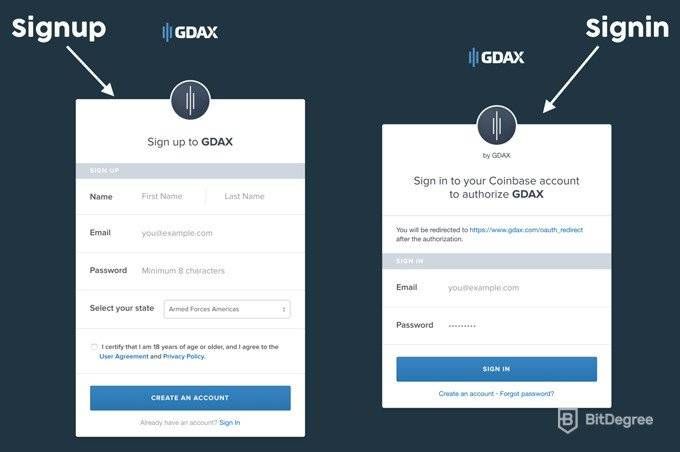 GDAX là gì: Đăng ký 1.
